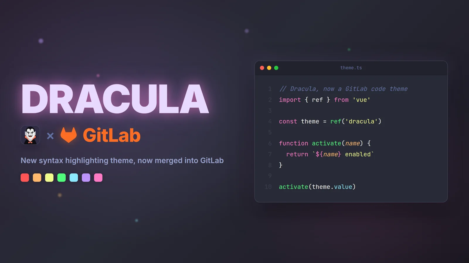 GitLab merge request !242508: add Dracula syntax highlighting theme