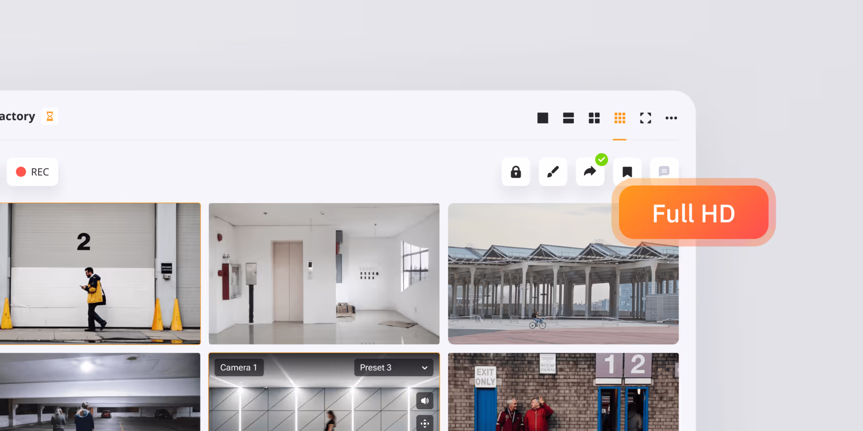 Full HD multi-camera live surveillance grid