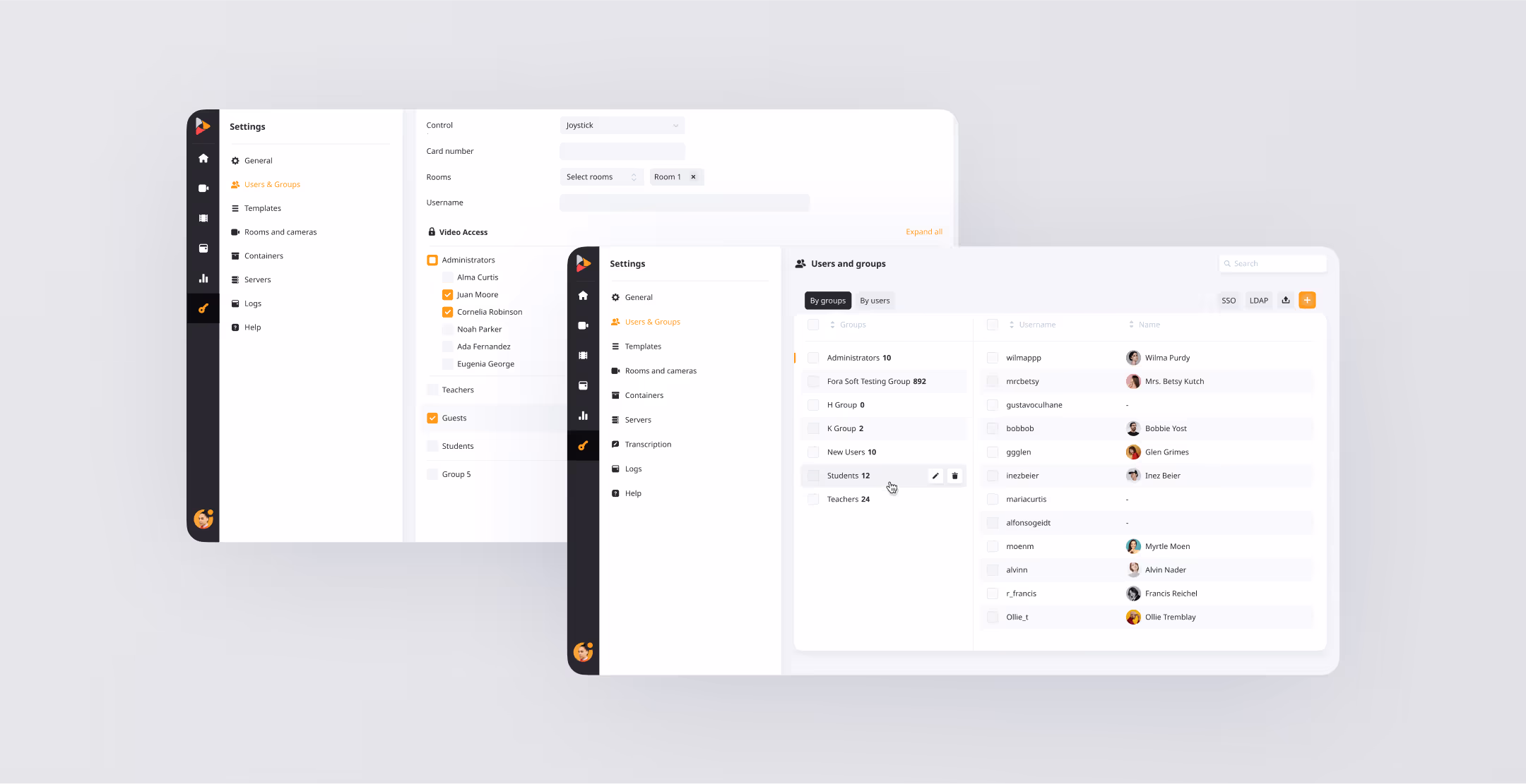 Users and groups settings screen